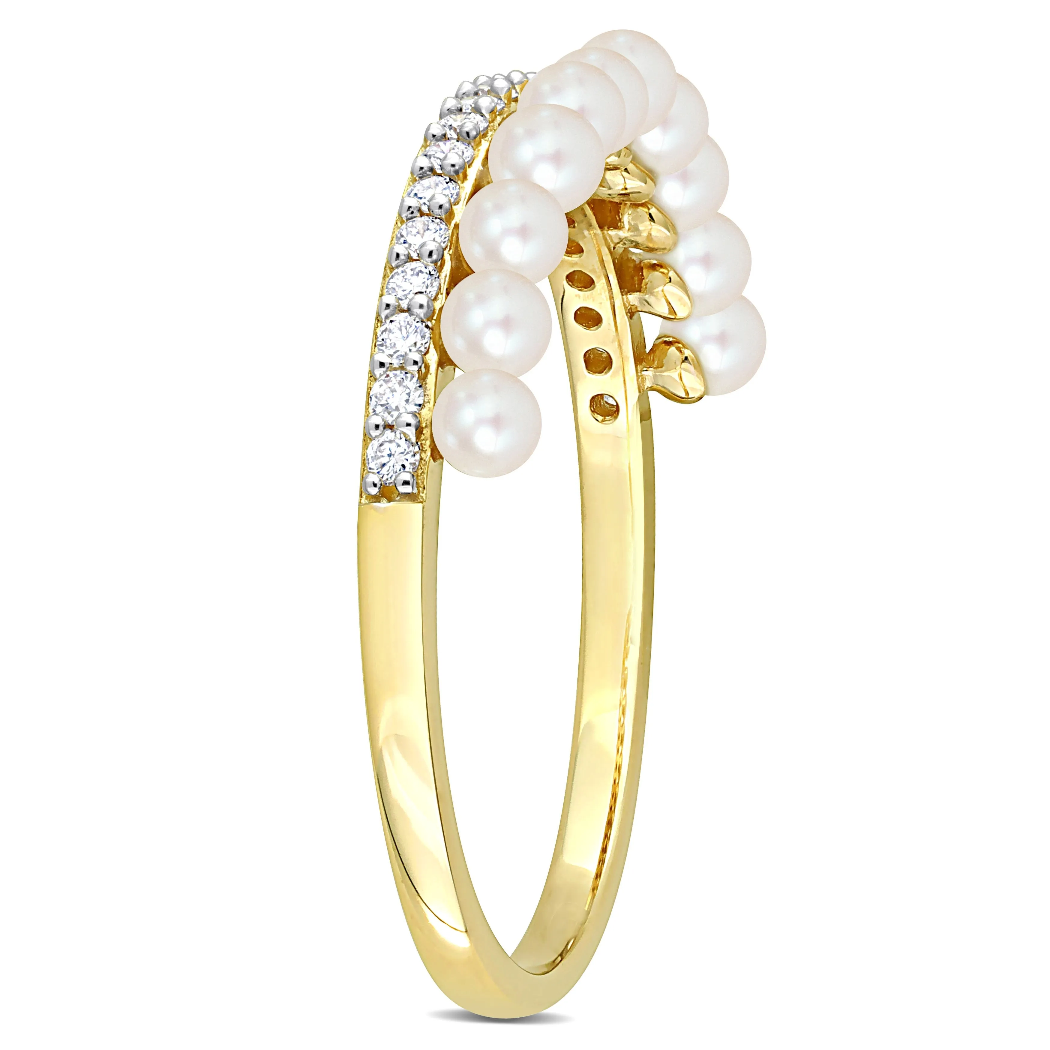 Miadora 2-2.5mm Cultured Freshwater Pearl and 1/6ct TDW Diamond Single Row Ring in 14k Yellow Gold sold by Zulily product image thumbnail 3