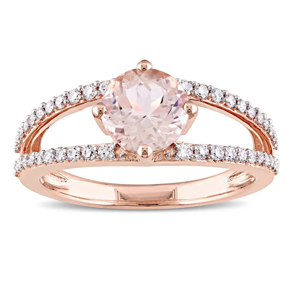Miadora Signature Collection 14k Rose Gold Morganite and 1/3ct TDW Diamond Split Shank Solitaire Engagement Ring - Pink sold by Zulily
