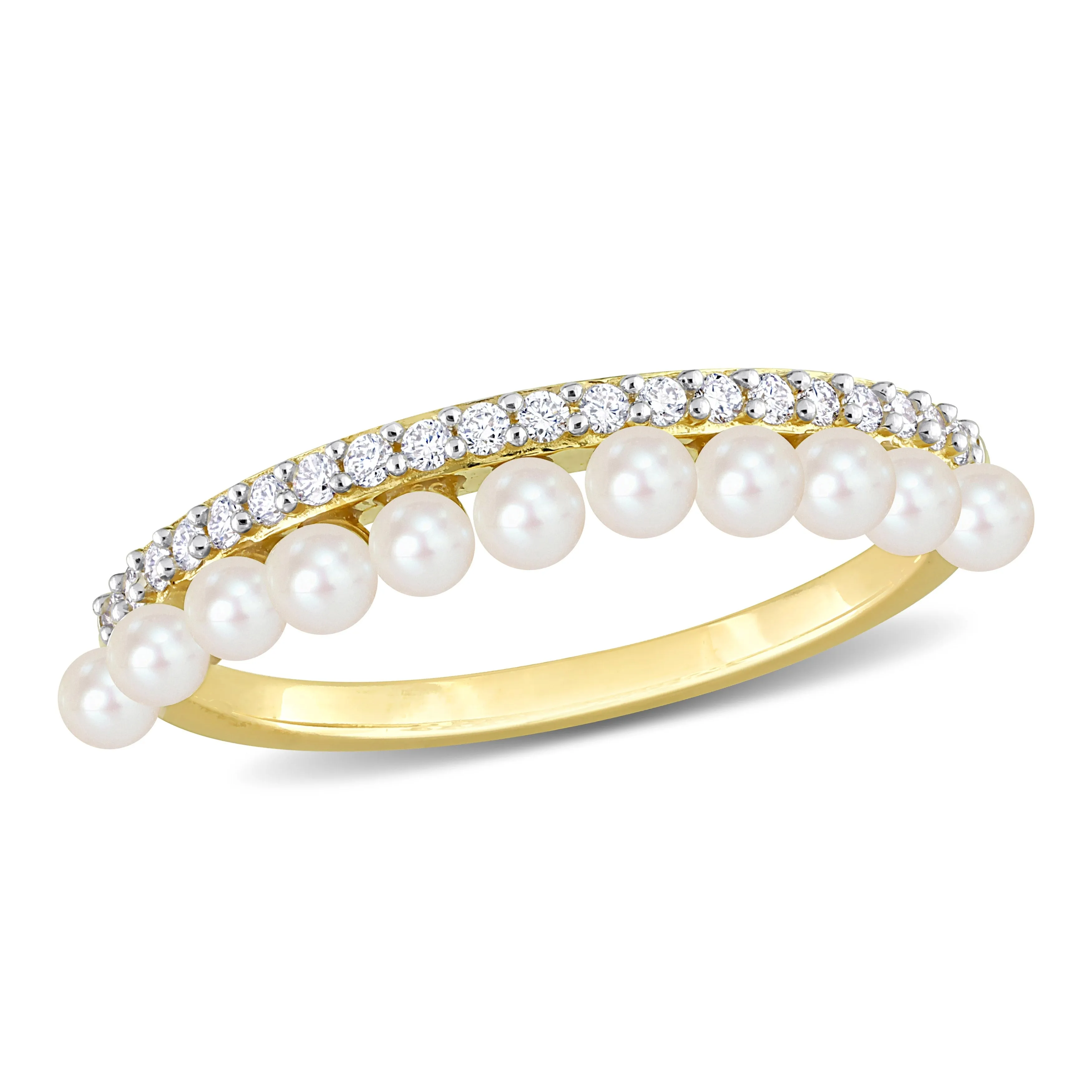 Miadora 2-2.5mm Cultured Freshwater Pearl and 1/6ct TDW Diamond Single Row Ring in 14k Yellow Gold sold by Zulily