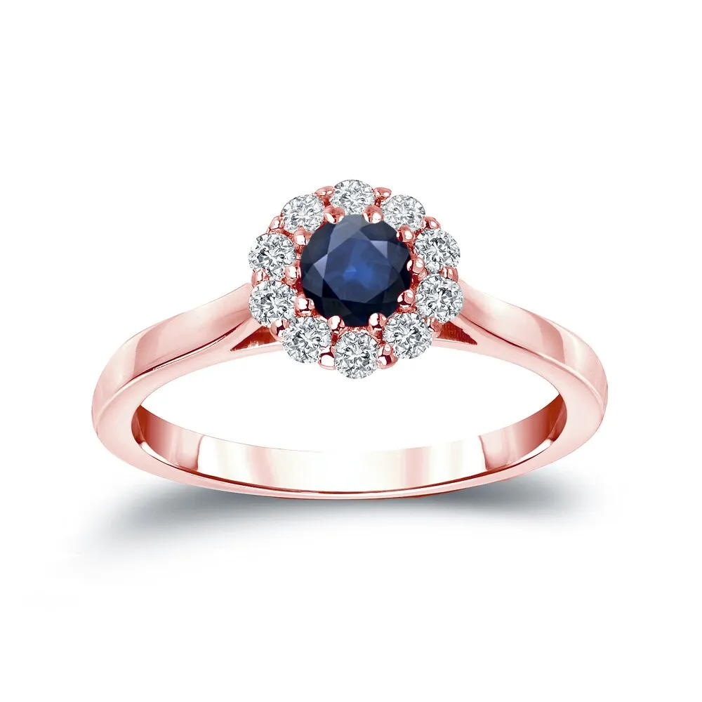 Auriya Round 1/3ct Blue Sapphire and 1/5ct TDW Halo Diamond Engagement Ring 14K Gold sold by Zulily product image thumbnail 3