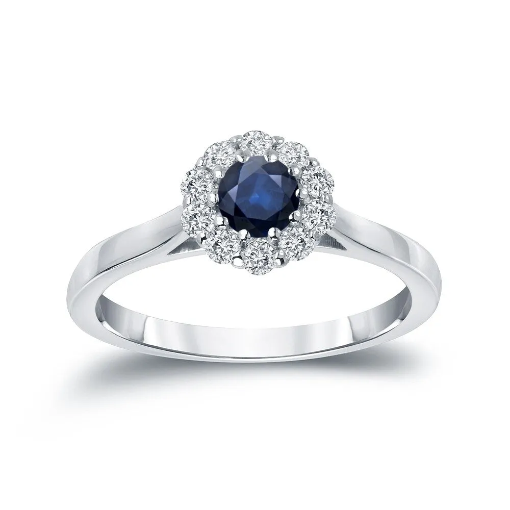 Auriya Round 1/3ct Blue Sapphire and 1/5ct TDW Halo Diamond Engagement Ring 14K Gold sold by Zulily