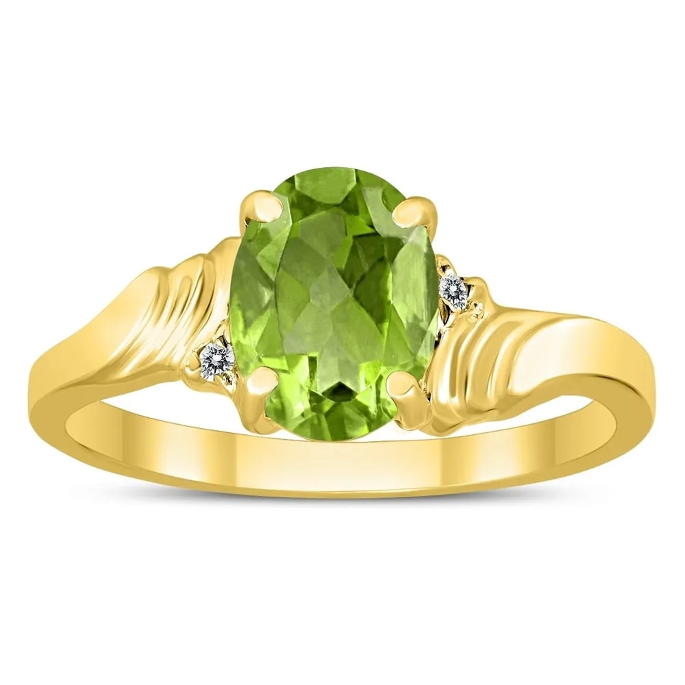 8X6MM Peridot and Diamond Wave Ring in 10K Yellow Gold sold by Zulily product image thumbnail 2