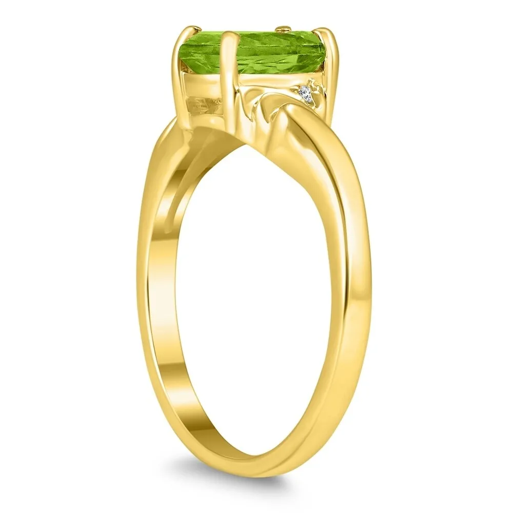 8X6MM Peridot and Diamond Wave Ring in 10K Yellow Gold sold by Zulily product image thumbnail 3