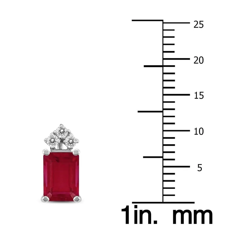 14K White Gold 6x4MM Emerald Shaped Ruby and Diamond Earrings sold by Zulily product image thumbnail 2
