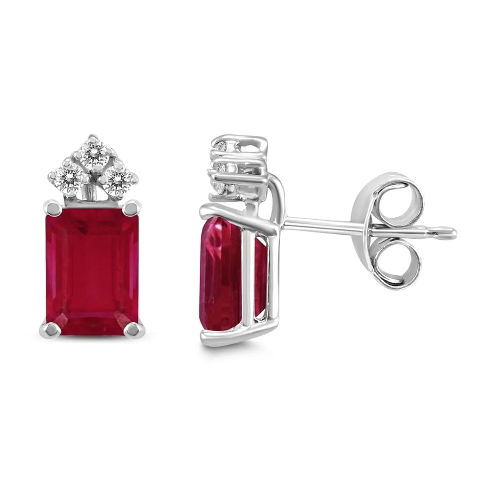 14K White Gold 6x4MM Emerald Shaped Ruby and Diamond Earrings sold by Zulily