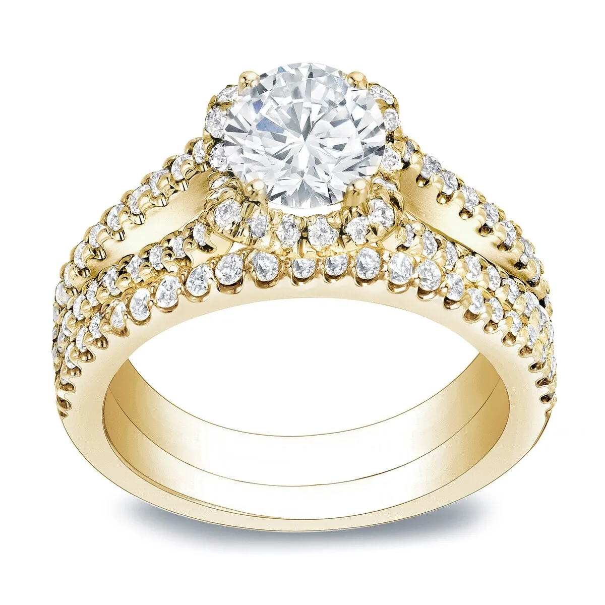 Auriya 1 1/2ctw Round Halo Diamond Engagement Ring Set 14k Gold Certified sold by Zulily product image thumbnail 2