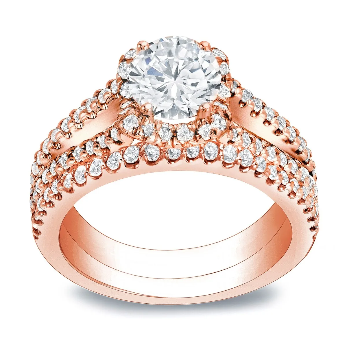 Auriya 1 1/2ctw Round Halo Diamond Engagement Ring Set 14k Gold Certified sold by Zulily product image thumbnail 3