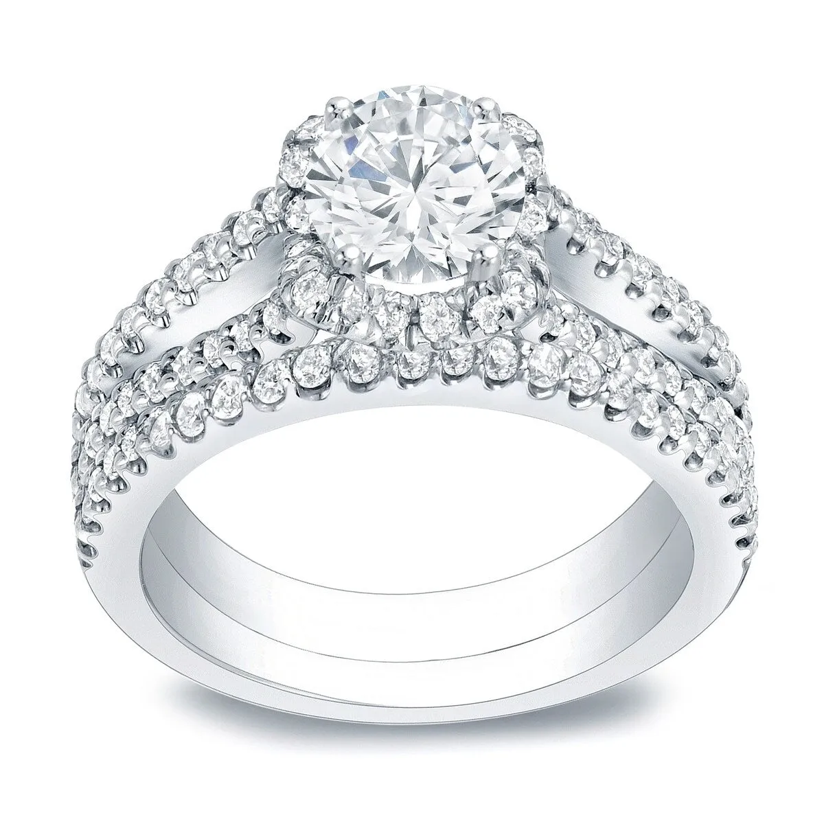 Auriya 1 1/2ctw Round Halo Diamond Engagement Ring Set 14k Gold Certified sold by Zulily