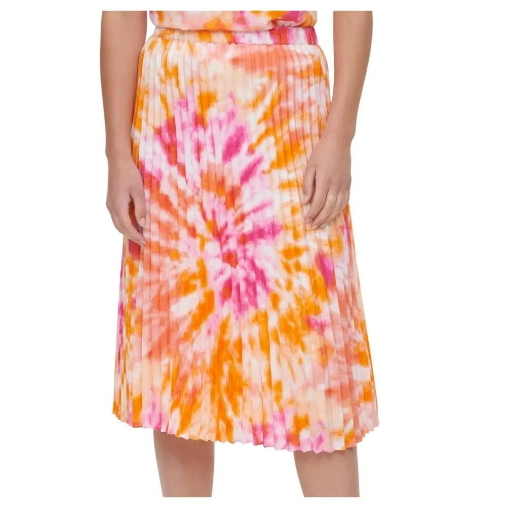 Calvin Klein Women's Tie Dye Midi Accordion Pleat Skirt Orange Size Small sold by Zulily product image thumbnail 2