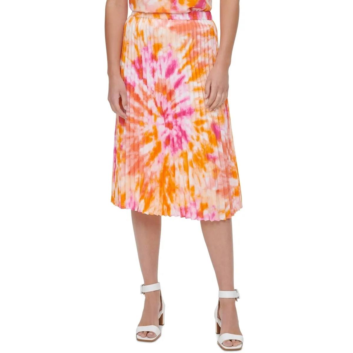 Calvin Klein Women's Tie Dye Midi Accordion Pleat Skirt Orange Size Small sold by Zulily
