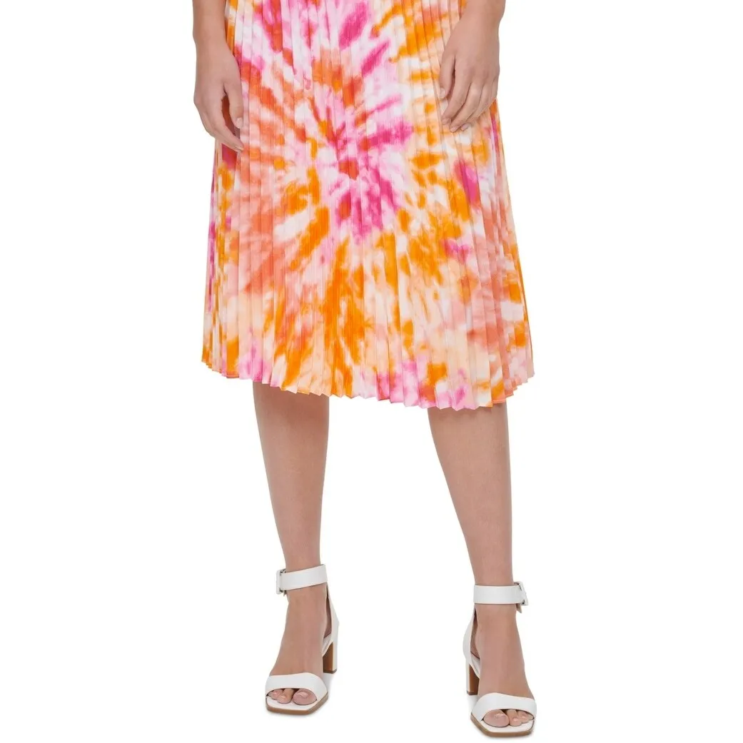 Calvin Klein Women's Tie Dye Midi Accordion Pleat Skirt Orange Size Small sold by Zulily product image thumbnail 3