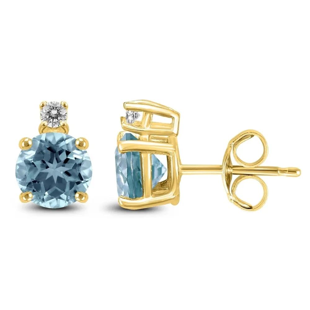 14K Yellow Gold 5MM Round Aquamarine and Diamond Earrings sold by Zulily