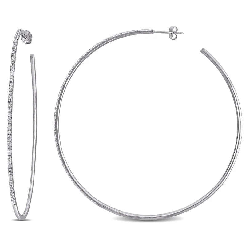 Miadora 14k White Gold 3/4ct TDW Diamond Hoop Earrings - 60 mm x 1.3 mm x 60 mm - 60 mm x 1.3 mm x 60 mm sold by Zulily
