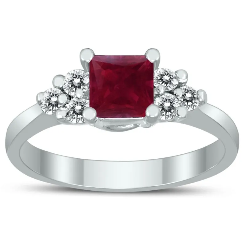 Princess Cut 5X5MM Ruby and Diamond Duchess Ring in 10K White Gold sold by Zulily