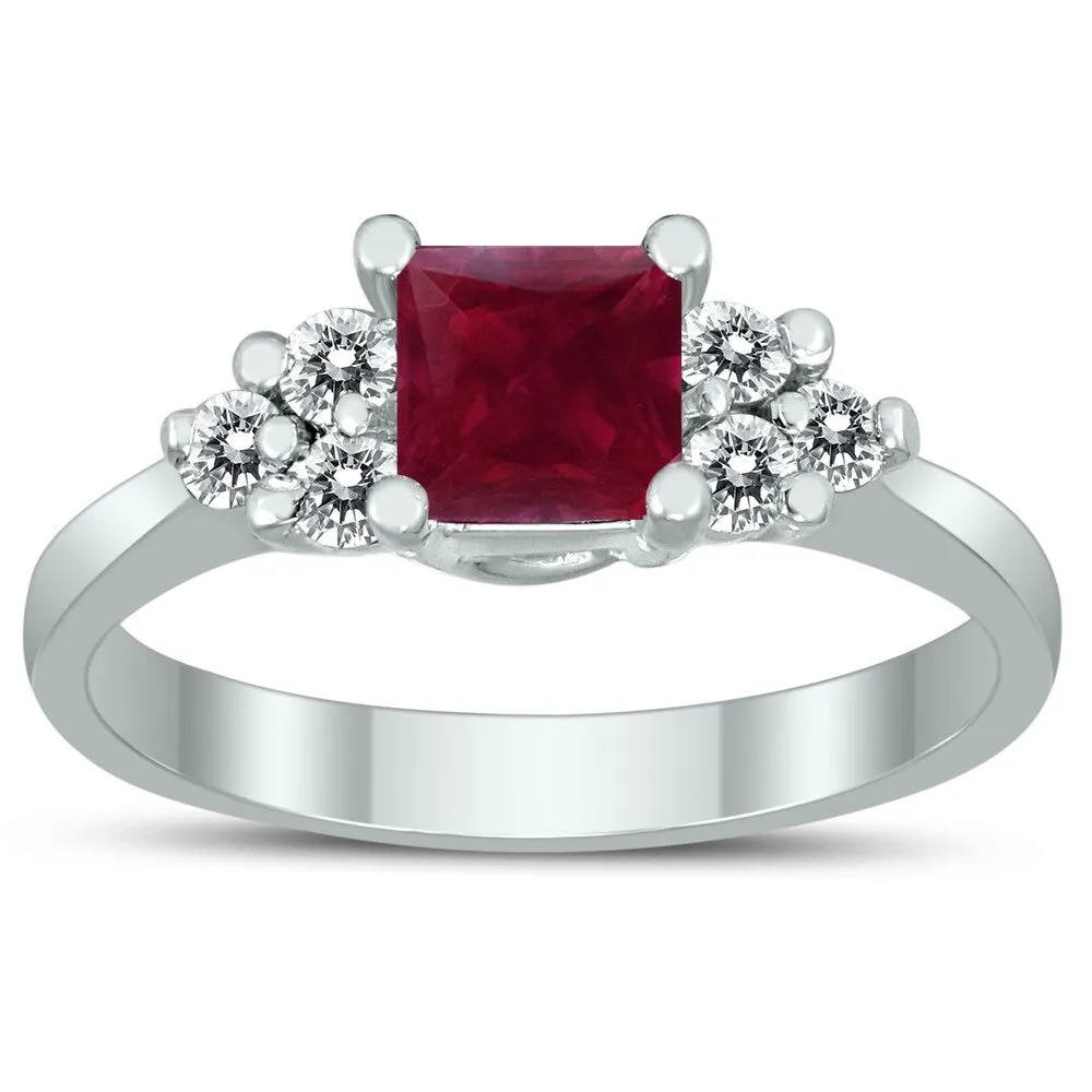 Princess Cut 5X5MM Ruby and Diamond Duchess Ring in 10K White Gold sold by Zulily