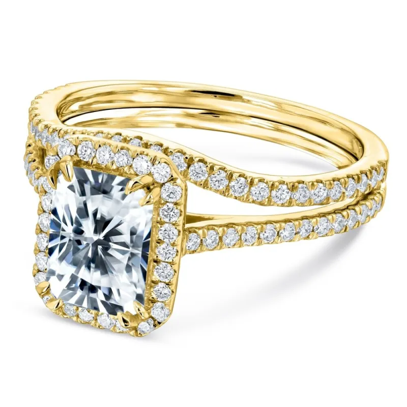 Annello by Kobelli 14k Gold 1.8ct Radiant Moissanite and 1/2ct TDW Lab Grown Diamond Halo Bridal Set sold by Zulily