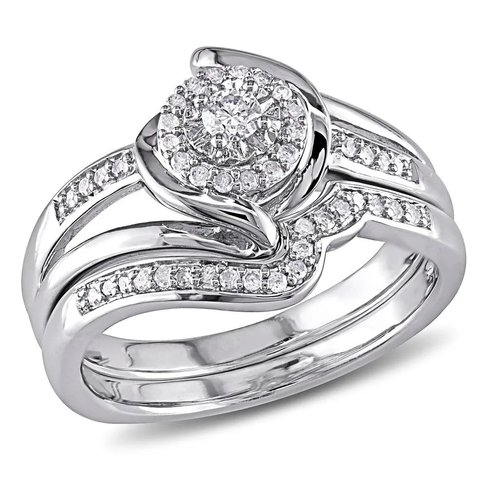 Miadora Sterling Silver 1/4ct TDW Diamond Halo Bridal Ring Set sold by Zulily product image thumbnail 2