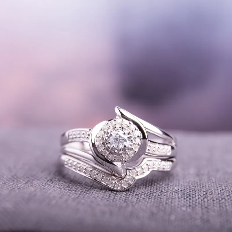 Miadora Sterling Silver 1/4ct TDW Diamond Halo Bridal Ring Set sold by Zulily