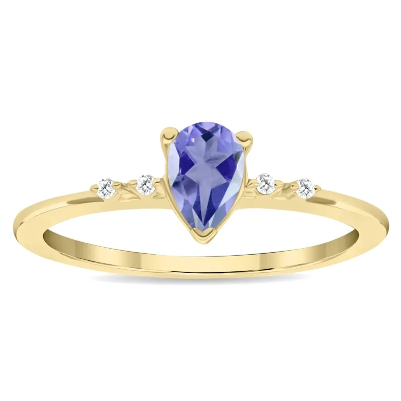 Women's Pear Shaped Tanzanite and Diamond Sparkle Ring in 10K Yellow Gold sold by Zulily