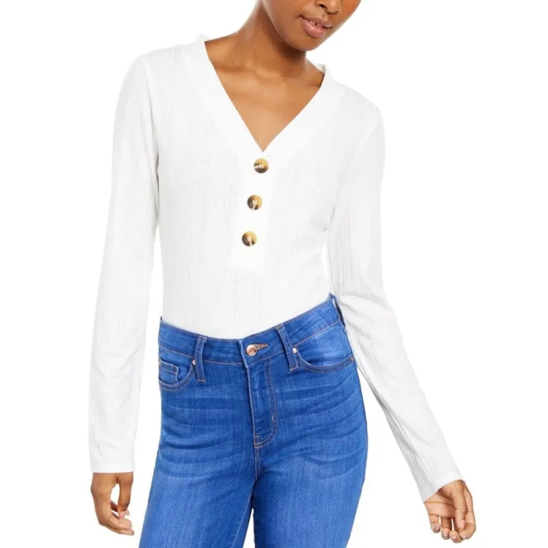 Hippie Rose Juniors' Rib-Knit Henley Bodysuit White Size Medium sold by Zulily