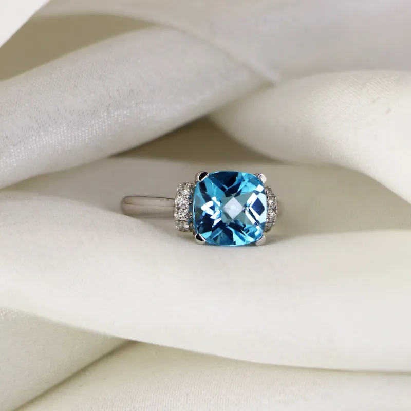 Auriya Unique 3 3/8ct Cushion-cut Swiss Blue Topaz and Diamond Engagement Ring 1/5cttw 14k Gold sold by Zulily
