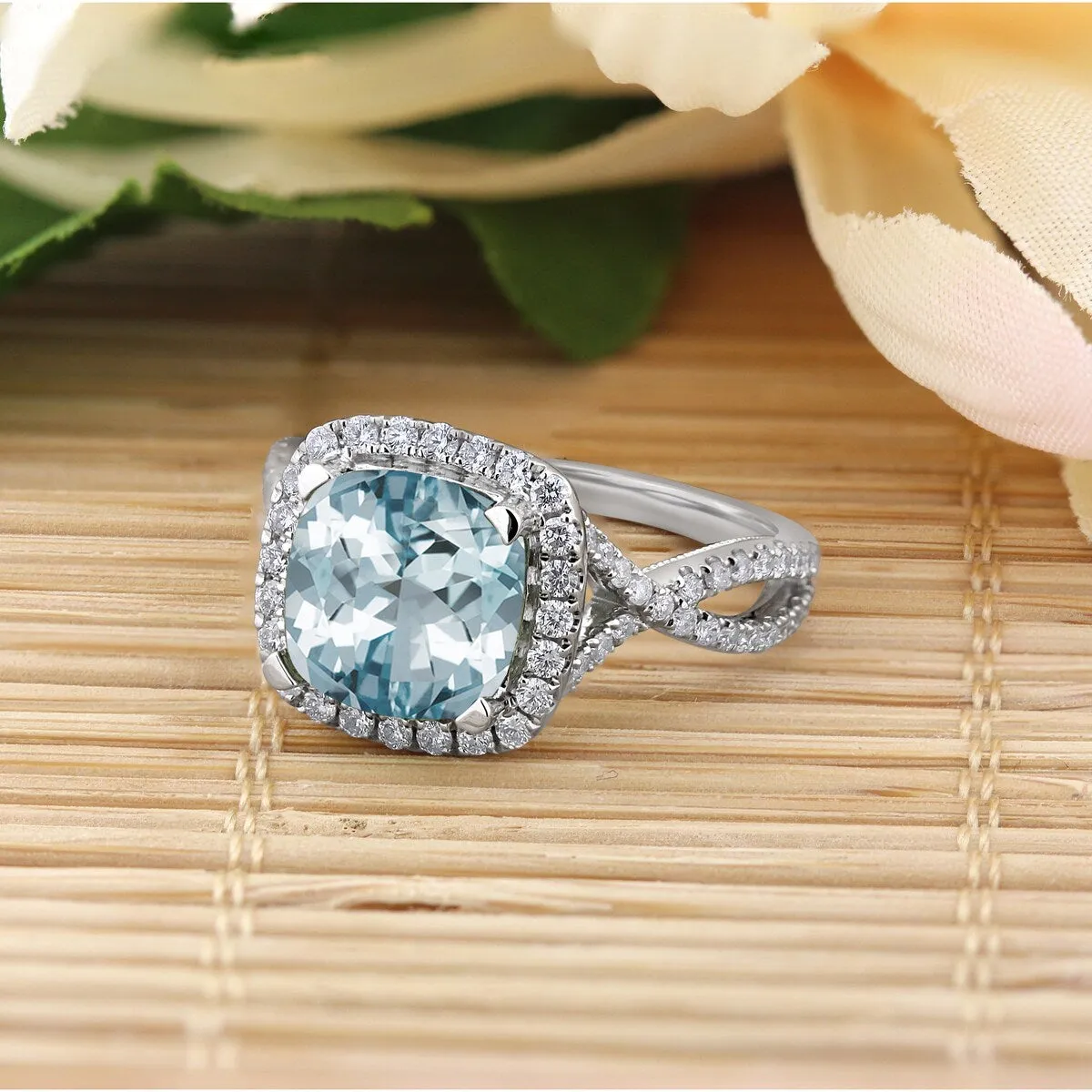 Auriya 1 7/8ct Cushion-cut Aquamarine and Halo Diamond Engagement Ring 1/2cttw 14k Gold sold by Zulily