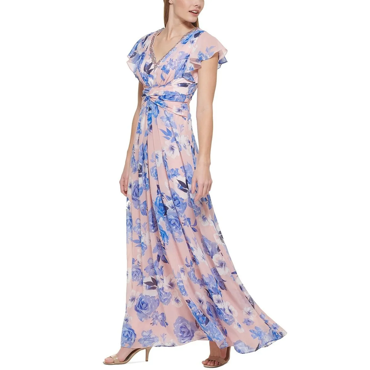 Eliza J Women's Rhinestone Embellished Floral Print Gown Pink Size 2Petite sold by Zulily product image thumbnail 2