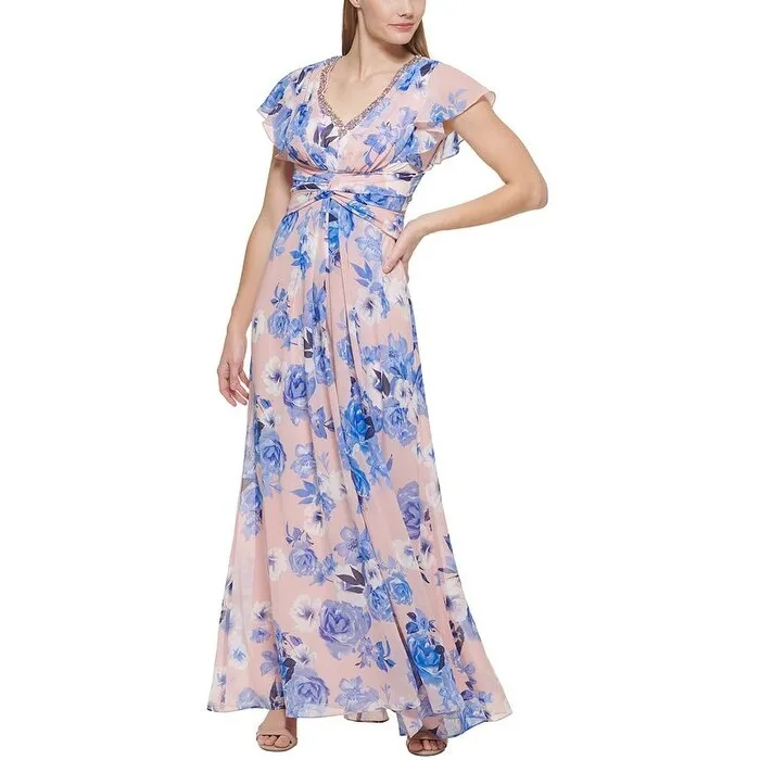 Eliza J Women's Rhinestone Embellished Floral Print Gown Pink Size 2Petite sold by Zulily