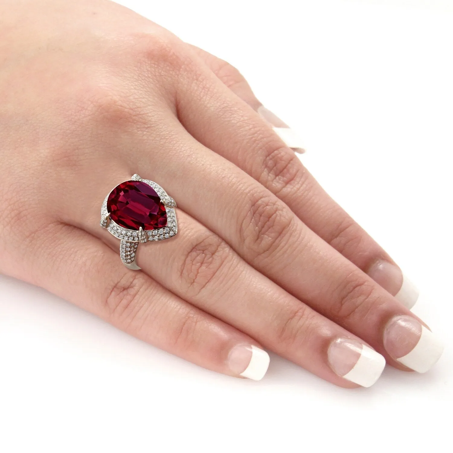 Auriya 15ct Pear-cut Red Ruby and Halo Diamond Ring 1cttw 18K Gold sold by Zulily product image thumbnail 5