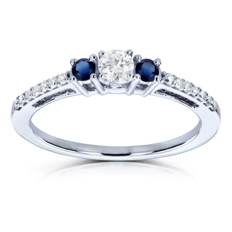 Annello by Kobelli 10k White Gold 1/4ct TGW Three Stone Diamond and Sapphire Promise Ring sold by Zulily