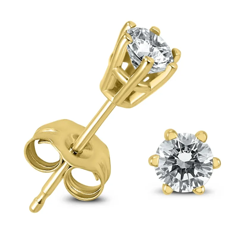 AGS Certified 1/4 Carat TW 6 Prong Round Diamond Solitaire Stud Earrings In 14k Yellow Gold sold by Zulily