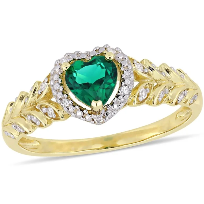 Miadora 10k Yellow Gold Created Emerald and Diamond Halo Engagement Ring sold by Zulily
