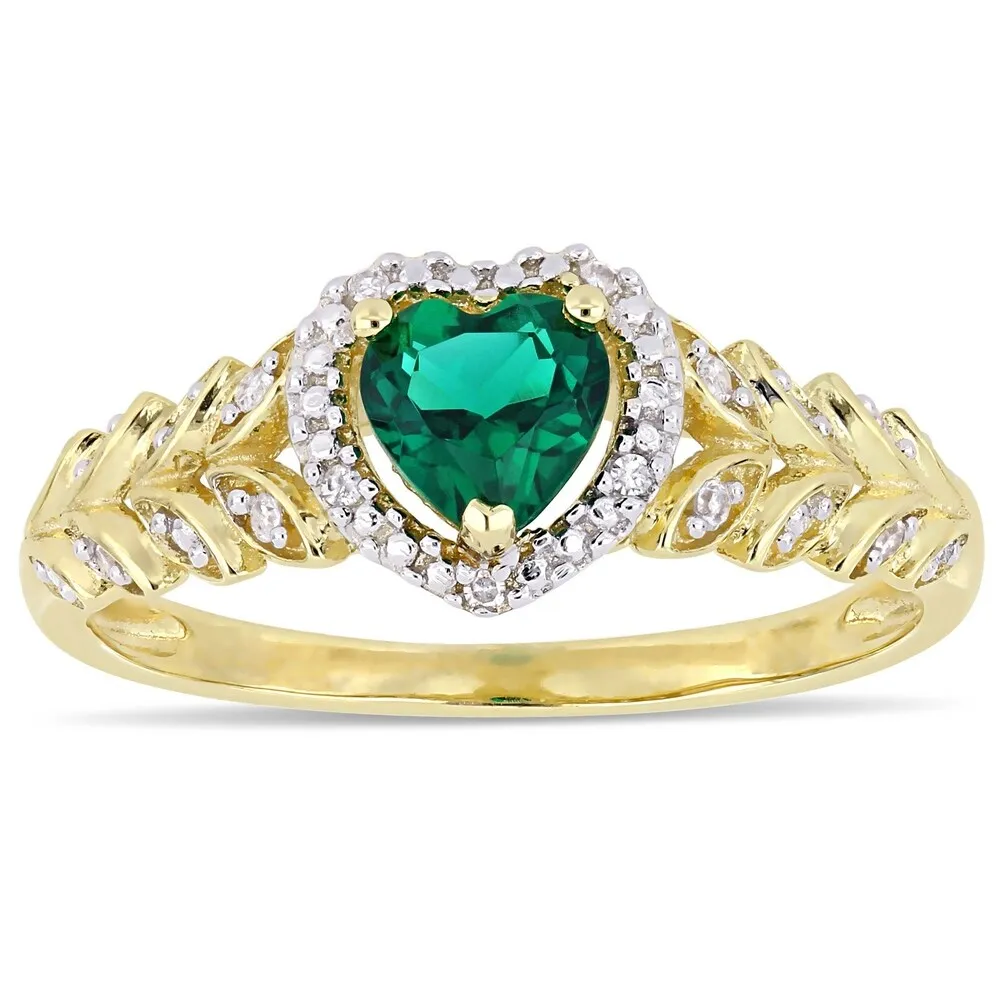 Miadora 10k Yellow Gold Created Emerald and Diamond Halo Engagement Ring sold by Zulily product image thumbnail 2