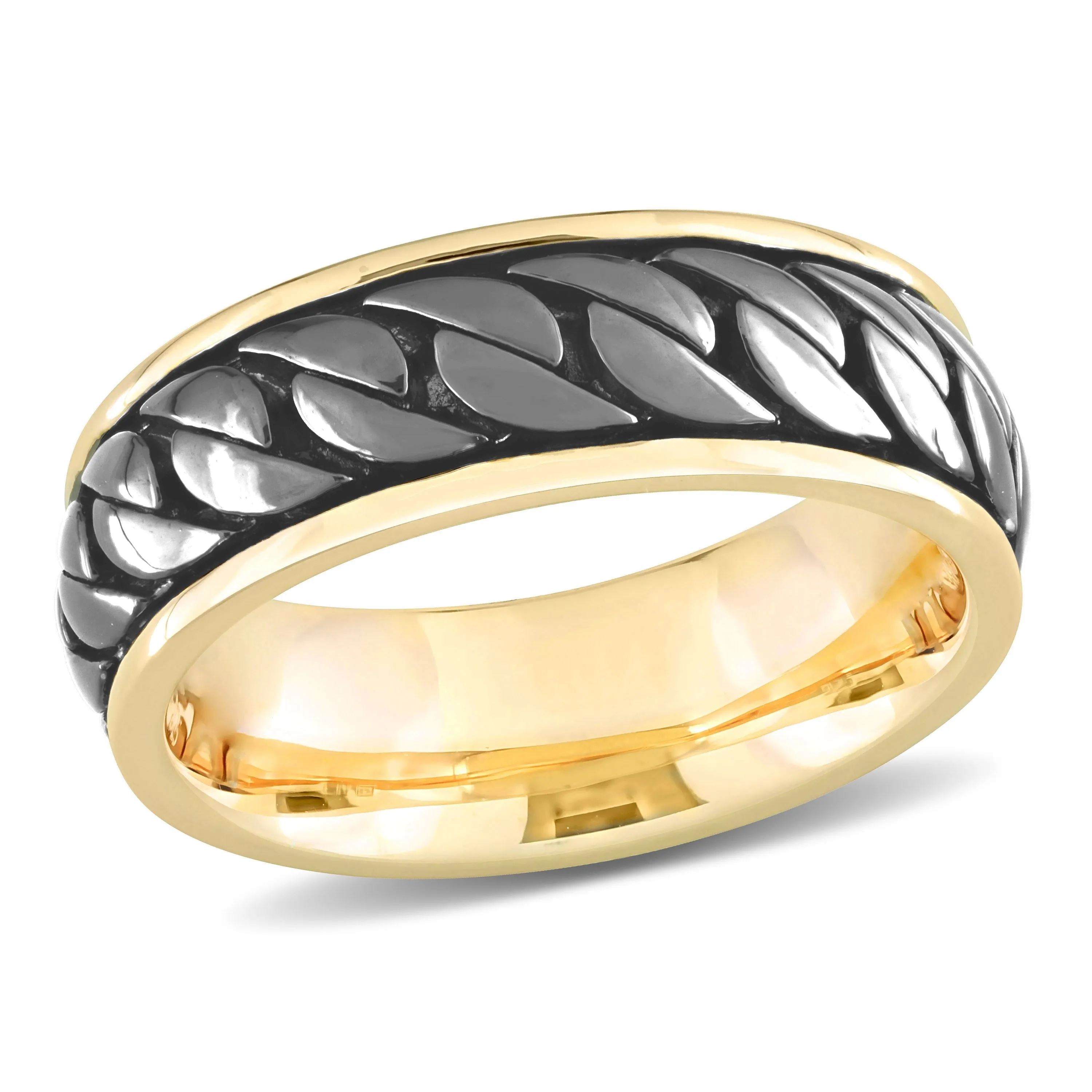 Miadora Ribbed Design Mens Ring in Yellow Silver with Black Rhodium Plating sold by Zulily