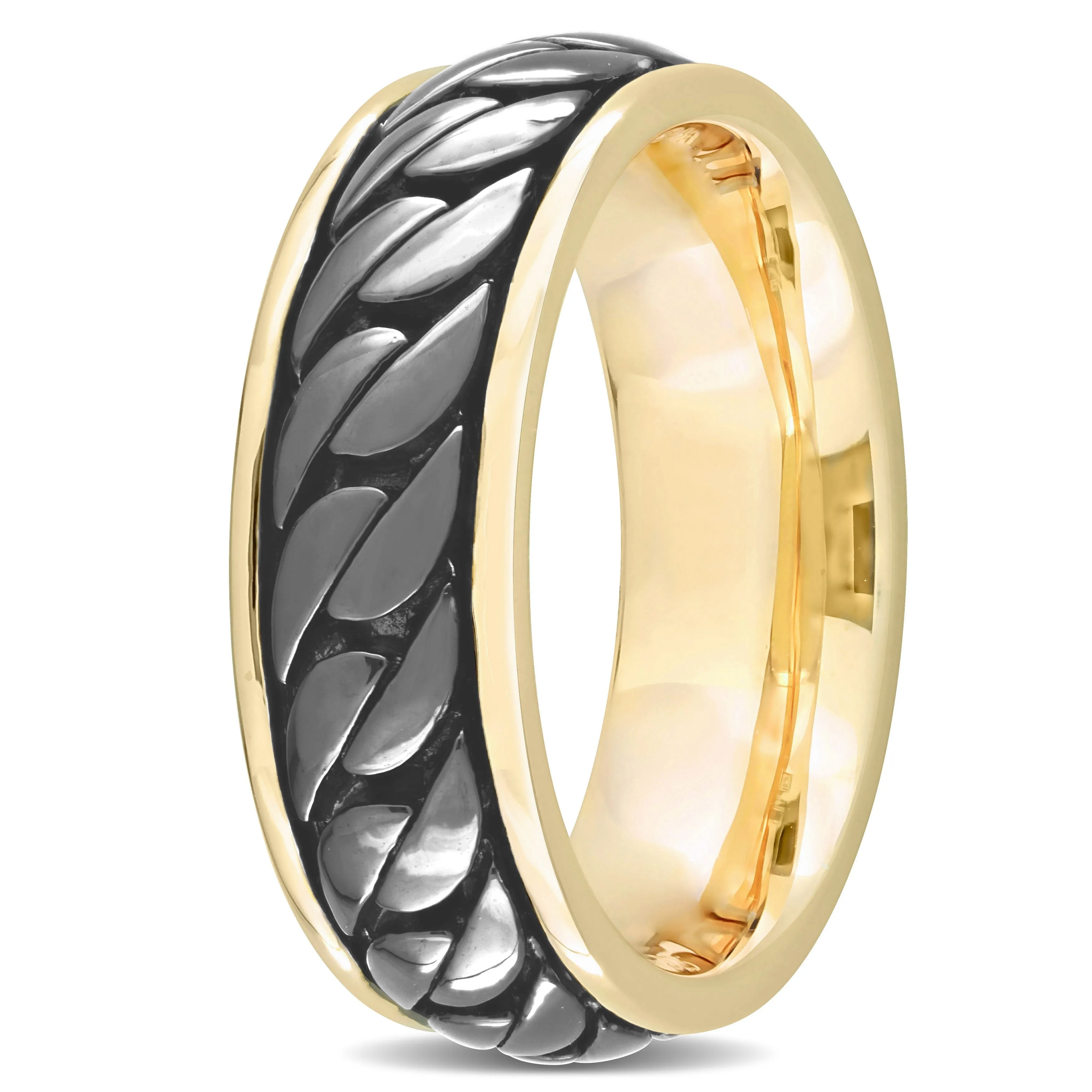 Miadora Ribbed Design Mens Ring in Yellow Silver with Black Rhodium Plating sold by Zulily product image thumbnail 2