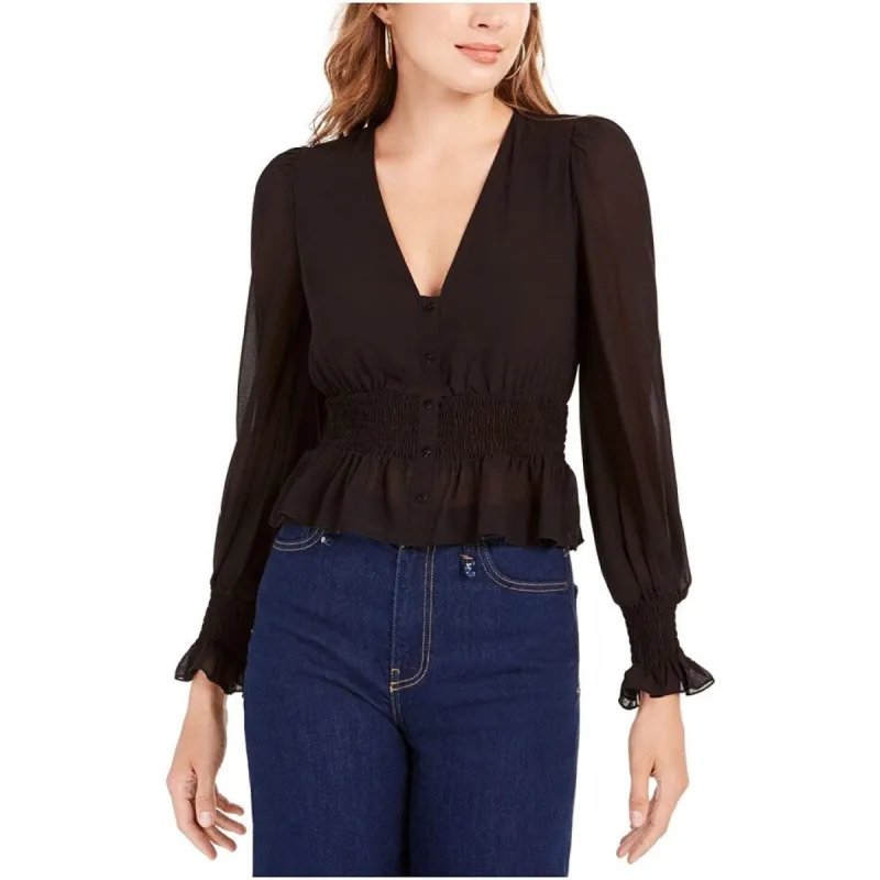 Lucy Paris Women's Smocked V-Neck Top Black Size X-Small sold by Zulily