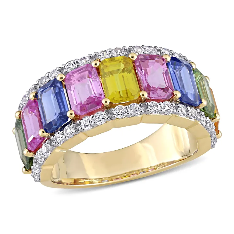 Miadora 6 4/5ct TGW Multi-Color Sapphire Eternity Ring in 14k Yellow Gold sold by Zulily