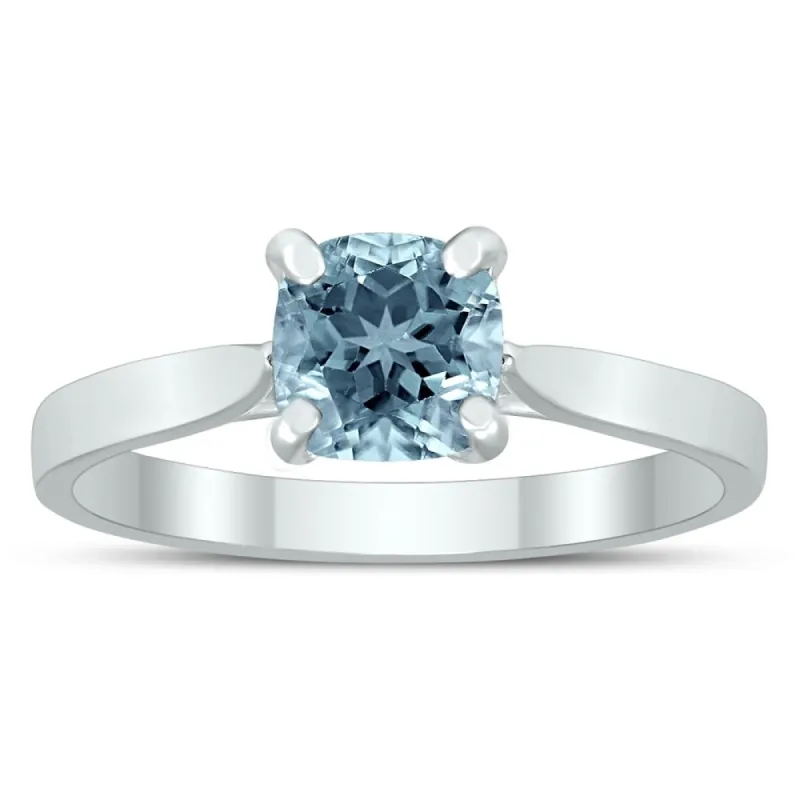 Square Princess Cut 6MM Aquamarine Solitaire Ring in 10K White Gold sold by Zulily