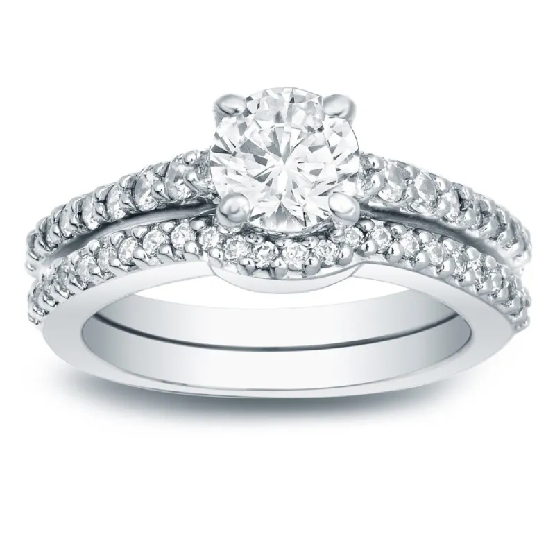 14k Gold Round 1 1/4ct TDW Certified Diamond Engagement Ring Set by Auriya sold by Zulily