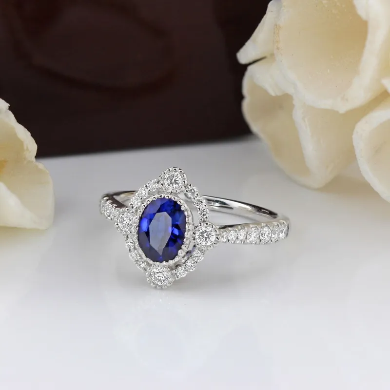 Auriya 18k Gold 9/10ct Oval Sapphire Halo Diamond Engagement Ring 1/2ct TDW sold by Zulily