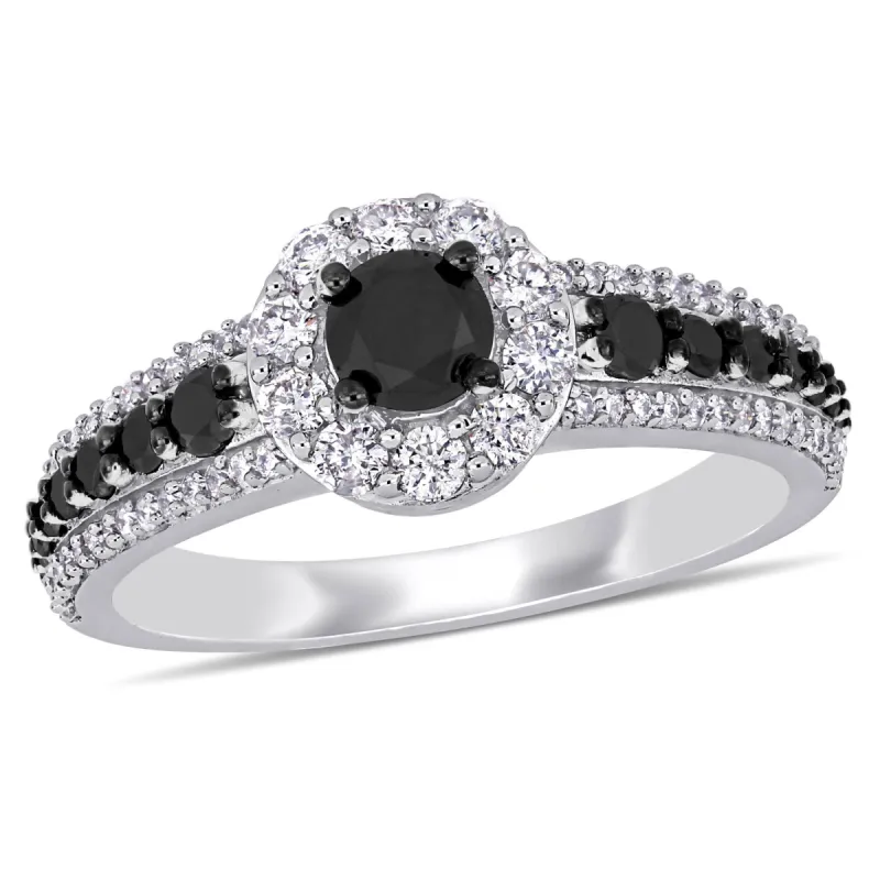 Miadora 1ct TW Black and White Diamond Halo Ring in 14k White Gold with Black Rhodium sold by Zulily