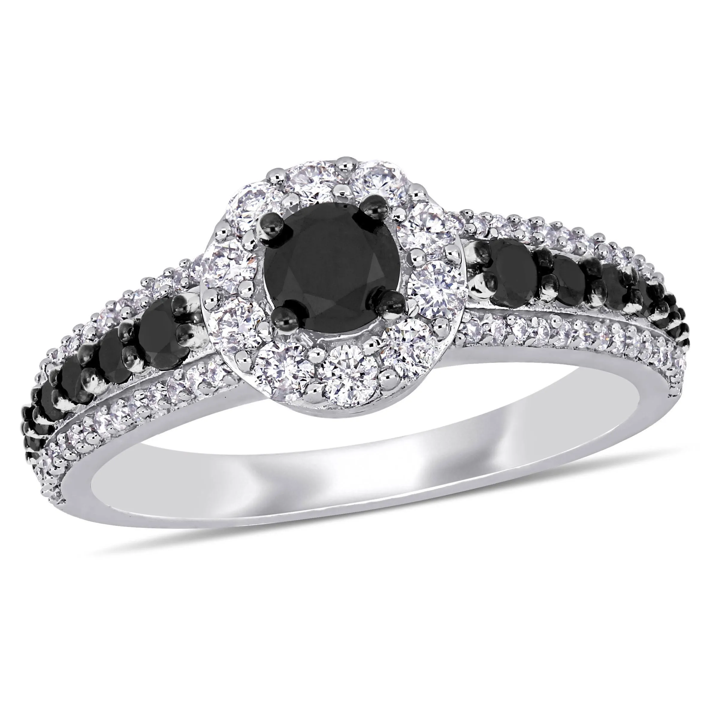 Miadora 1ct TW Black and White Diamond Halo Ring in 14k White Gold with Black Rhodium sold by Zulily