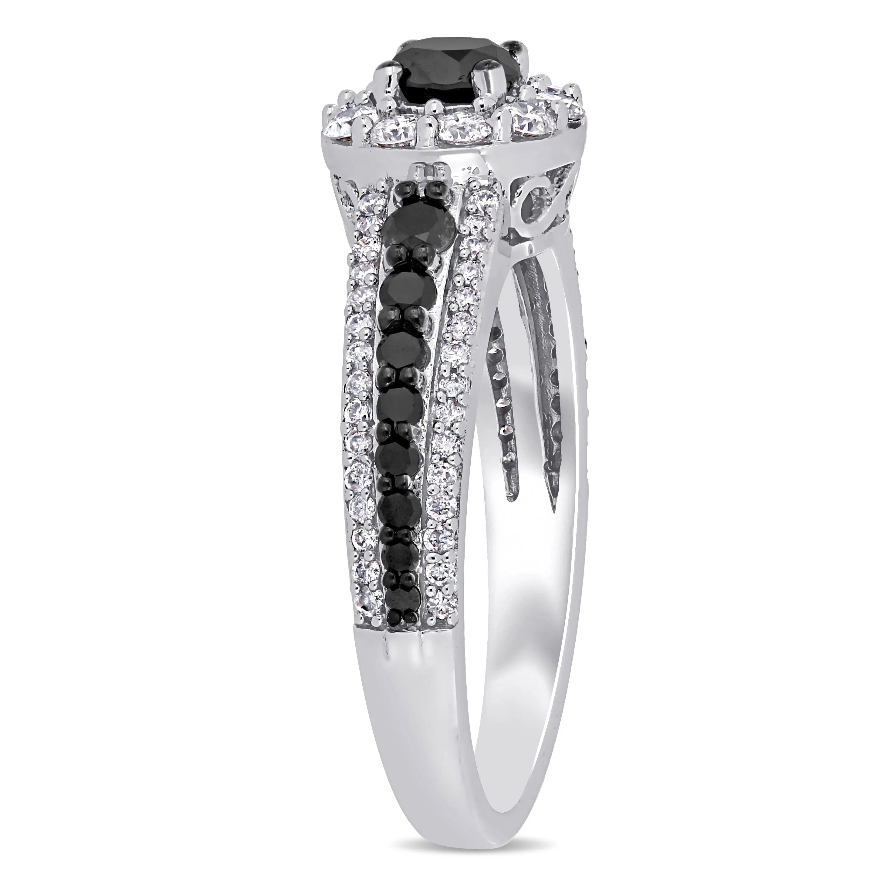 Miadora 1ct TW Black and White Diamond Halo Ring in 14k White Gold with Black Rhodium sold by Zulily product image thumbnail 2