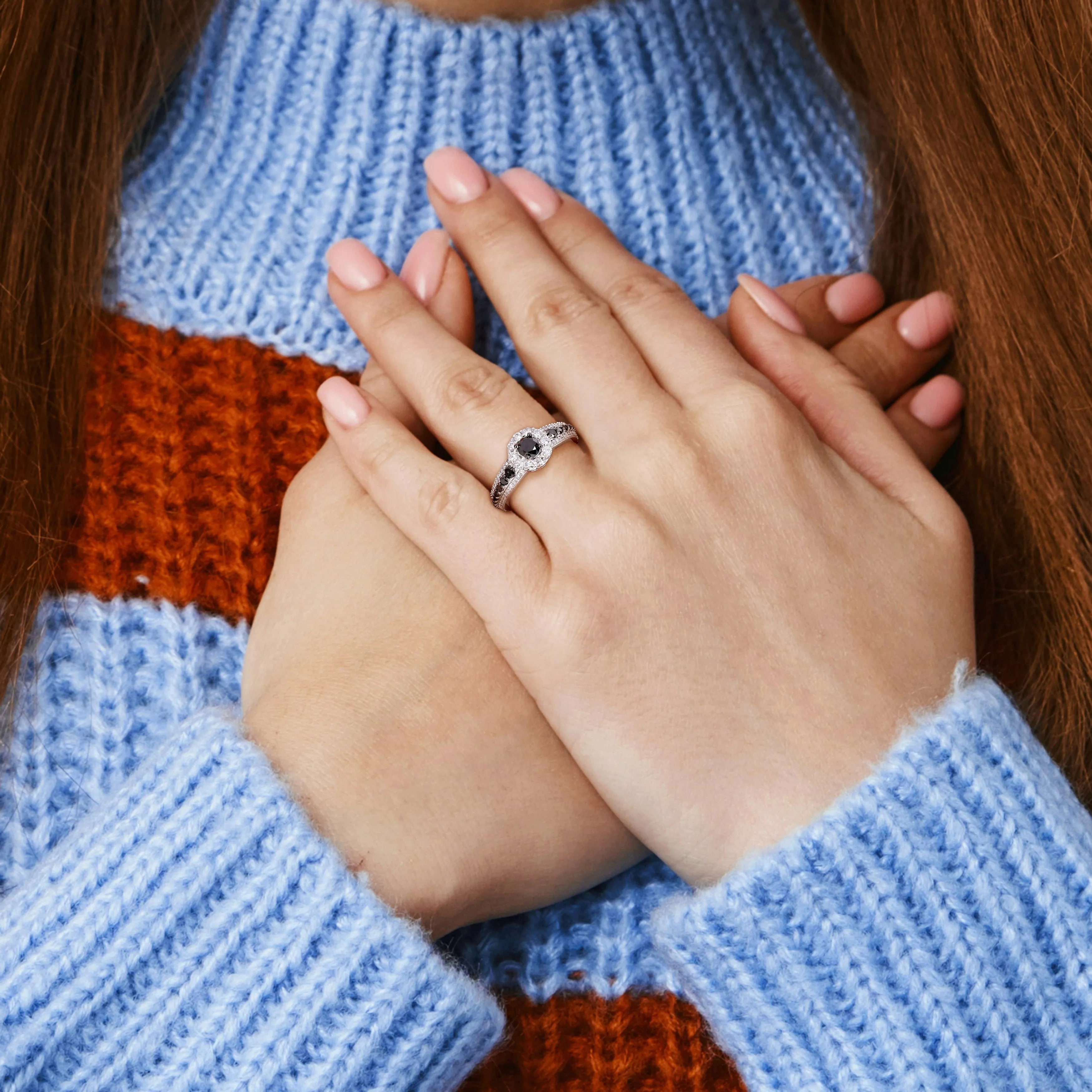 Miadora 1ct TW Black and White Diamond Halo Ring in 14k White Gold with Black Rhodium sold by Zulily product image thumbnail 5