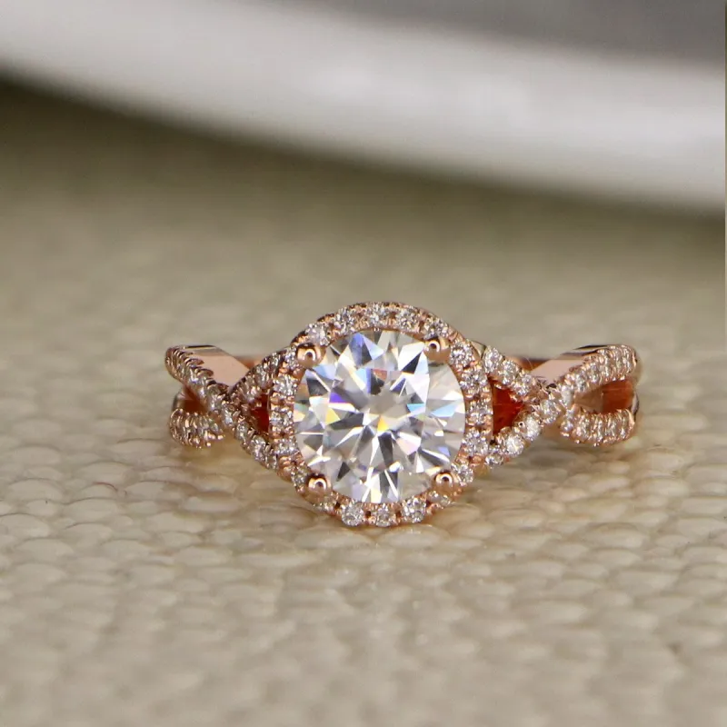 Auriya 14k Gold 1ct Twisted Moissanite Halo 1/5ct Diamond Engagement Ring sold by Zulily