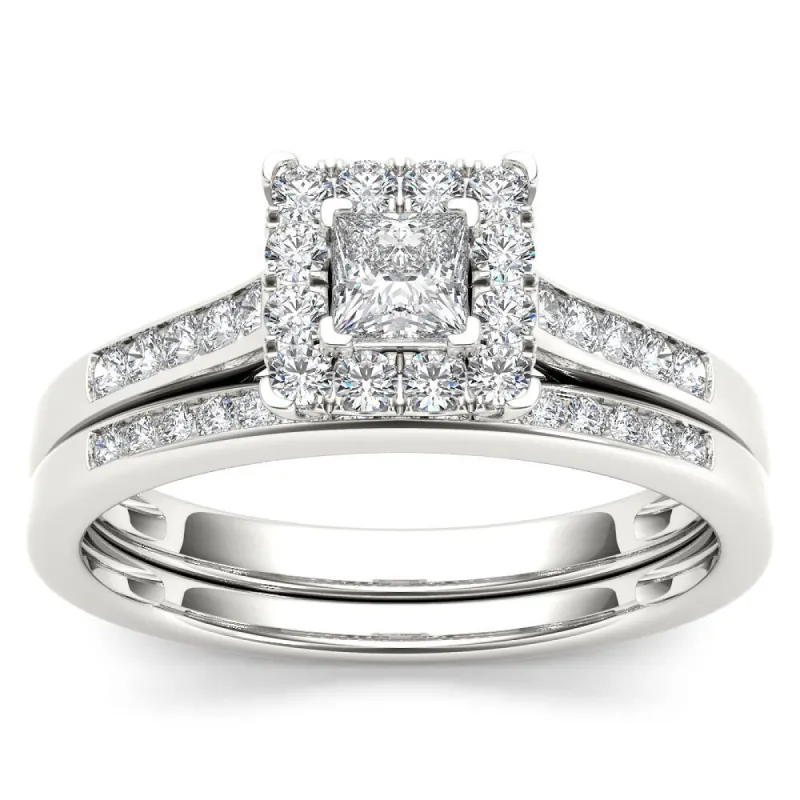 De Couer 10k White Gold 1/2ct TDW Diamond Halo Engagement Ring Set with One Band sold by Zulily