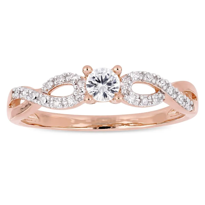 Miadora Rose Plated Sterling Silver Created White Sapphire and 1/10ct TDW Diamond Infinity Engagement Ring sold by Zulily