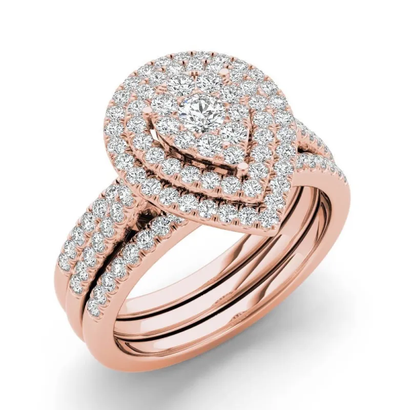 De Couer 5/8ct TDW Pear Shaped Cluster Halo Bridal Set - Pink sold by Zulily