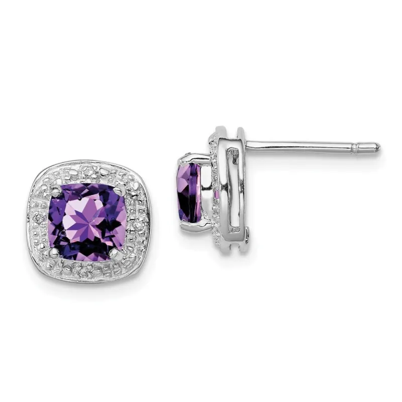 Curata 925 Sterling Silver 9mm Rhodium Amethyst and Diamond Post Earrings sold by Zulily