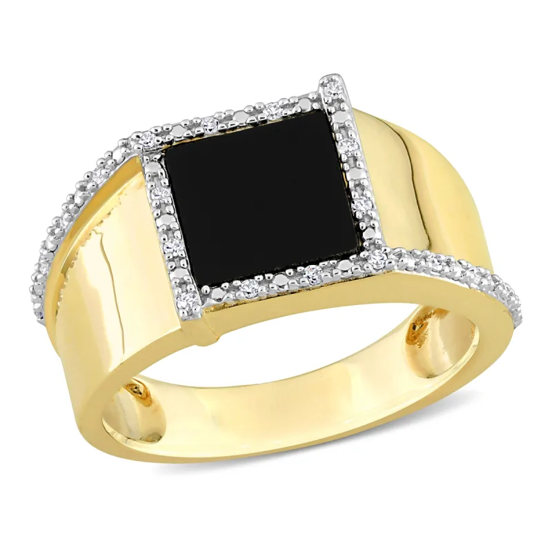 Miadora 6 CT TGW Square Black Onyx and 1/10 CT TDW Diamond Mens Ring in 10k Yellow Gold sold by Zulily